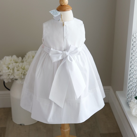 Girl's White Dress Smocked Embroidered Pintucks Lace Feltman Brothers NWT - Picture 5 of 5